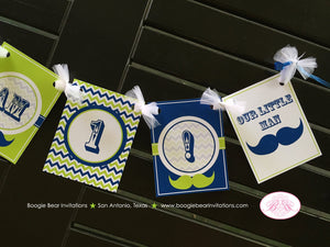 Mustache Bash Highchair I am 1 Banner Birthday Party Chevron Lime Green Navy Blue Boy 1st 2nd Boogie Bear Invitations Walter Theme Printed