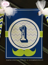 Load image into Gallery viewer, Mustashe Birthday Party Banner Small Bash Little Man Boy Lime Green Navy Blue Retro 1st 2nd 3rd Boogie Bear Invitations Walter Theme Printed