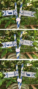 Navy Blue Whale Baby Shower Pennant Straws Paper Chevron White Valentine's Day Drink Beverage Buffet Boogie Bear Invitations Kristy Theme