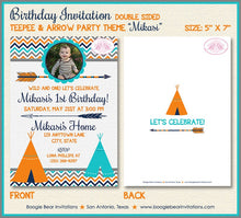Load image into Gallery viewer, Teepee Arrow Birthday Party Invitation Photo Girl Boy Chevron Tipi Indian Boogie Bear Invitations Mikasi Theme Paperless Printable Printed