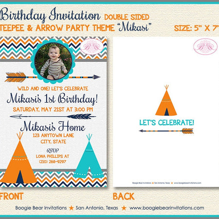 Teepee Arrow Birthday Party Invitation Photo Girl Boy Chevron Tipi Indian Boogie Bear Invitations Mikasi Theme Paperless Printable Printed