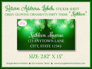 Green Glowing Ornaments Birthday Party Invitation Girl Winter Christmas Boogie Bear Invitations Kathleen Theme Paperless Printable Printed