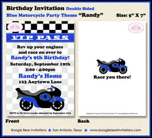 Load image into Gallery viewer, Blue Motorcycle Birthday Party Invitation Boy Girl Race Enduro Motocross Racing Track Boogie Bear Randy Theme Paperless Printable Printed