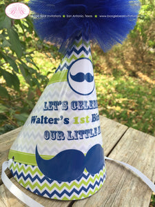 Mustache Bash Birthday Party Hat Navy Blue Lime Green Chevron Boy Little Man Retro Modern Honoree 1st Boogie Bear Invitations Walter Theme