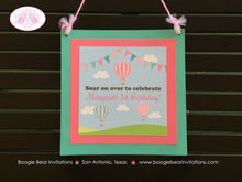 Load image into Gallery viewer, Hot Air Balloon Birthday Door Banner Girl Party Pink Teal Aqua Turquoise Pilot Balloon Field Aeronaut Boogie Bear Invitations Margaret Theme