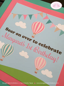 Hot Air Balloon Birthday Door Banner Girl Party Pink Teal Aqua Turquoise Pilot Balloon Field Aeronaut Boogie Bear Invitations Margaret Theme