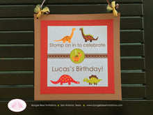 Load image into Gallery viewer, Little Dinosaur Birthday Party Door Banner Boy Girl Red Orange Yellow Green Brown Prehistoric Jurassic Boogie Bear Invitations Lucas Theme