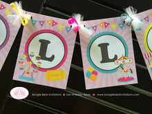 Load image into Gallery viewer, Amusement Park Birthday Party Banner Girl Name Carousel Horse Girl Pink Blue Ferris Wheel Circus Ride Boogie Bear Invitations Camille Theme