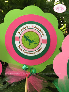 Pink Rainforest Birthday Centerpiece Set Party Rain Forest Girl Green Parrot Lizard Tropical Bird Gecko Boogie Bear Invitations Sophia Theme