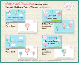 Hot Air Balloon Birthday Party Favor Card Tent Appetizer Food Place Tag Label Sign Girl Pink Aeronaut Boogie Bear Invitations Margaret Theme
