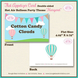 Hot Air Balloon Birthday Party Favor Card Tent Appetizer Food Place Tag Label Sign Girl Pink Aeronaut Boogie Bear Invitations Margaret Theme